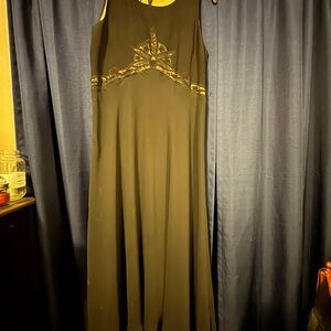 Donna Morgan Black Maxi Dress with Gold Accents